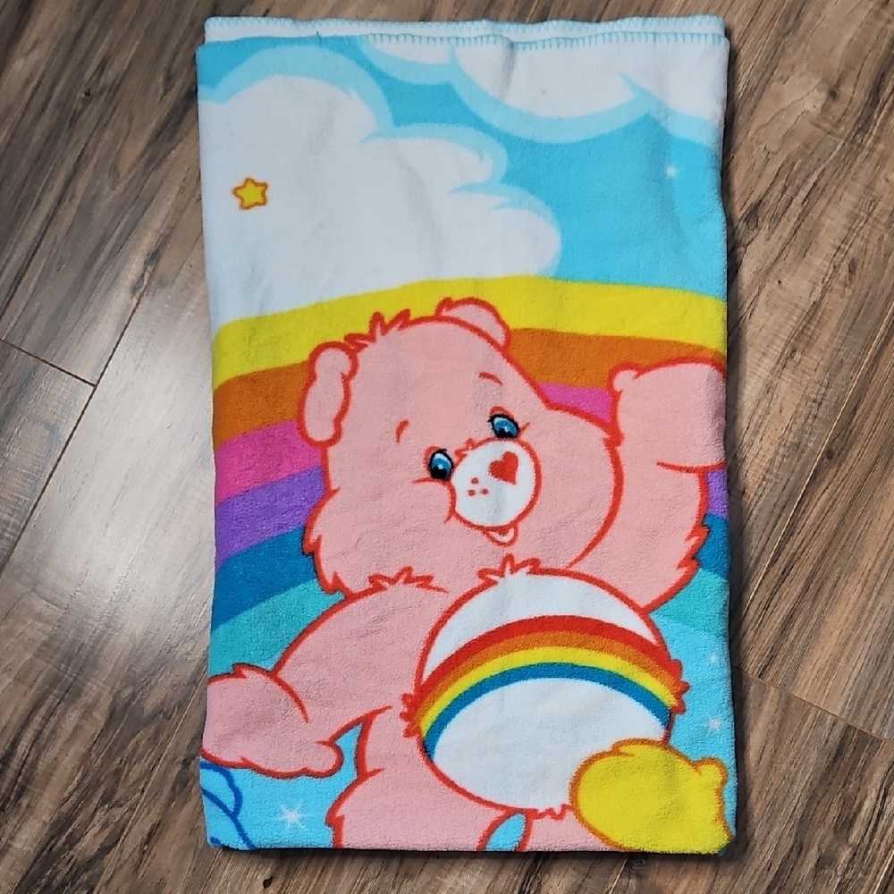 Vintage 2003 Care Bear Fleece Blanket Bedtime Bear, Wish Bear, Funshine Bear